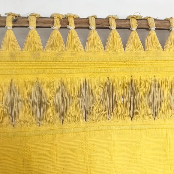 Mustard Yellow Ochre Woven Macrame Fringe Boho Wall Hanging Tapestry Textile Art - Picture 2 of 7